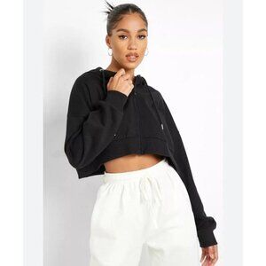 Cult Cropped Black Full Zip Up Hoodie Sweatshirt Women's Size Medium